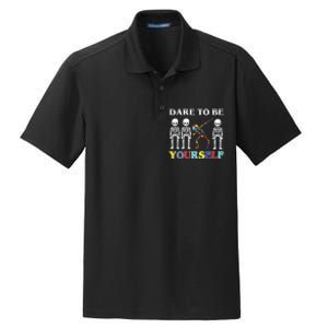 Dare To Be Yourself Autism Awareness Skeleton Dry Zone Grid Polo