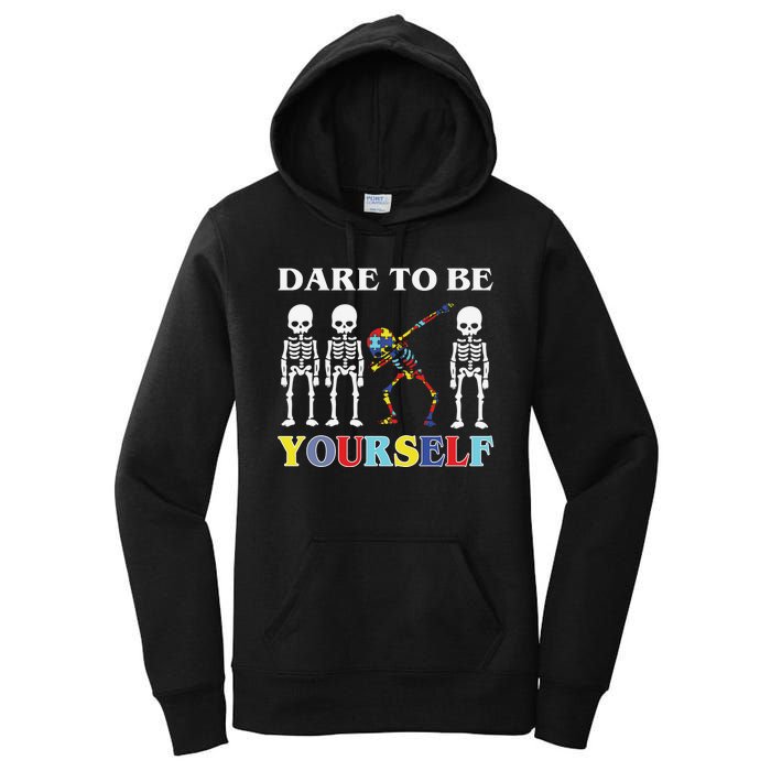 Dare To Be Yourself Autism Awareness Skeleton Women's Pullover Hoodie