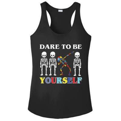 Dare To Be Yourself Autism Awareness Skeleton Ladies PosiCharge Competitor Racerback Tank