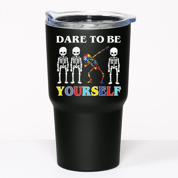 Dare To Be Yourself Autism Awareness Skeleton Tumbler