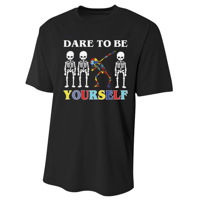 Dare To Be Yourself Autism Awareness Skeleton Performance Sprint T-Shirt