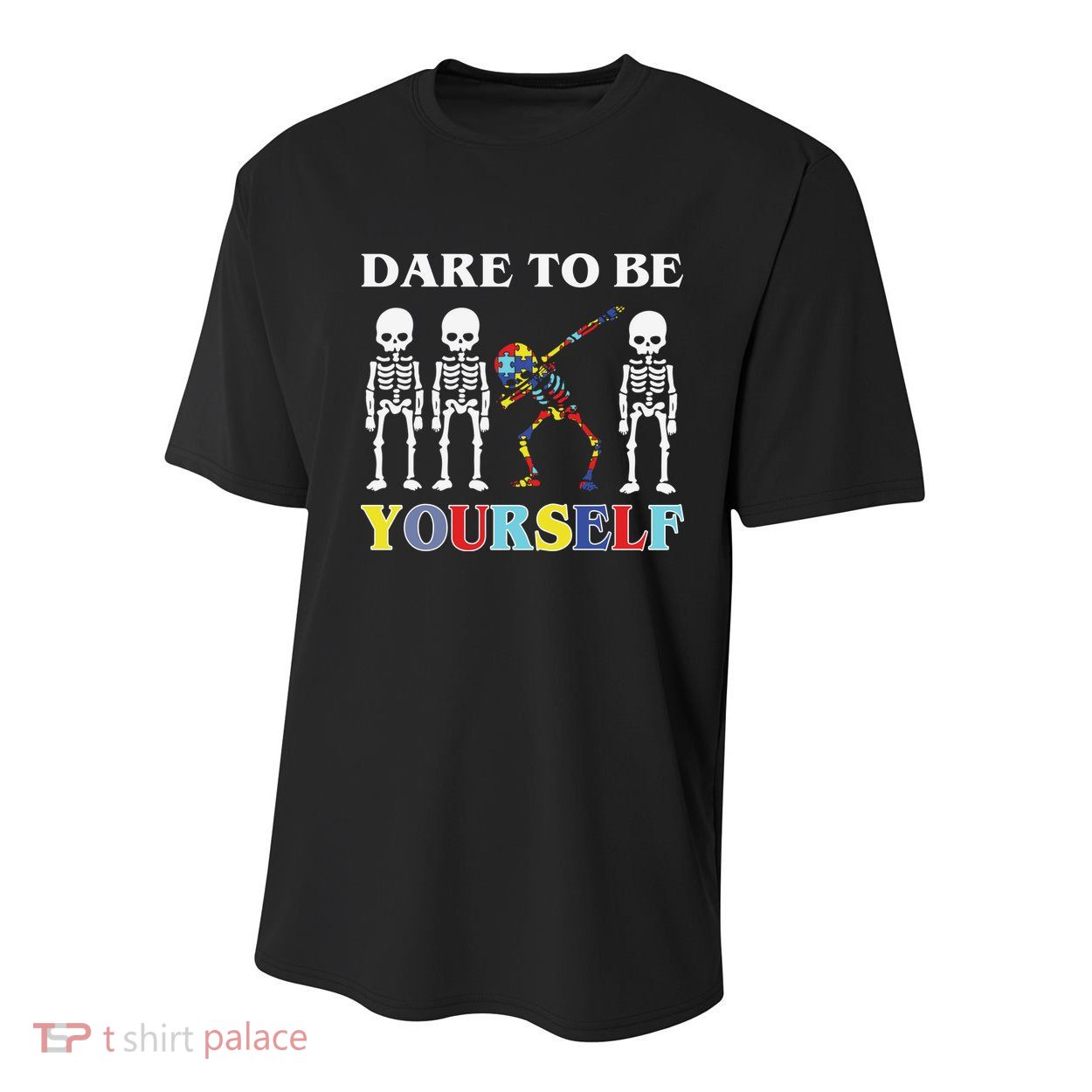 Dare To Be Yourself Autism Awareness Skeleton Youth Performance Sprint T-Shirt