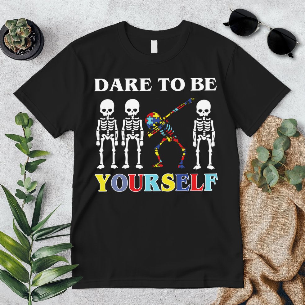 Dare To Be Yourself Autism Awareness Skeleton Premium T-Shirt