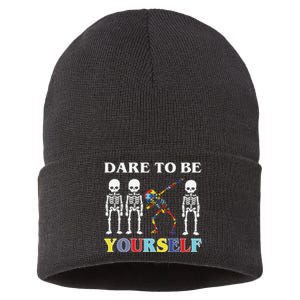 Dare To Be Yourself Autism Awareness Skeleton Sustainable Knit Beanie