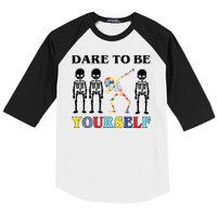 Dare To Be Yourself Autism Awareness Skeleton Baseball Sleeve Shirt