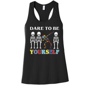 Dare To Be Yourself Autism Awareness Skeleton Women's Racerback Tank