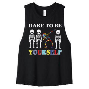 Dare To Be Yourself Autism Awareness Skeleton Women's Racerback Cropped Tank