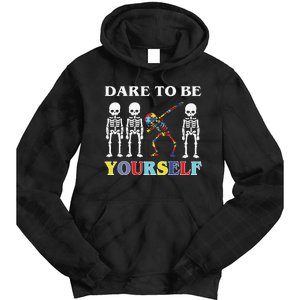 Dare To Be Yourself Autism Awareness Skeleton Tie Dye Hoodie