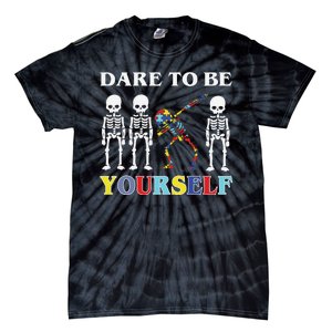 Dare To Be Yourself Autism Awareness Skeleton Tie-Dye T-Shirt