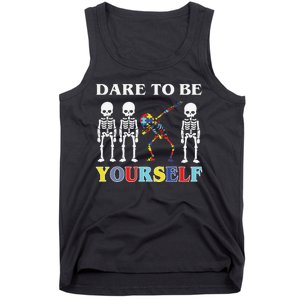 Dare To Be Yourself Autism Awareness Skeleton Tank Top