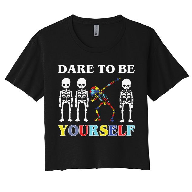 Dare To Be Yourself Autism Awareness Skeleton Crop Top