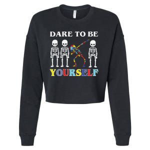 Dare To Be Yourself Autism Awareness Skeleton Cropped Pullover Crew