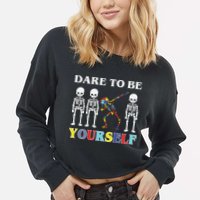 Dare To Be Yourself Autism Awareness Skeleton Cropped Pullover Crew