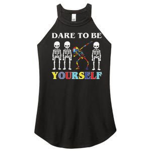 Dare To Be Yourself Autism Awareness Skeleton Women's Perfect Tri Rocker Tank