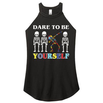 Dare To Be Yourself Autism Awareness Skeleton Women's Perfect Tri Rocker Tank
