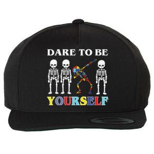 Dare To Be Yourself Autism Awareness Skeleton Wool Snapback Cap