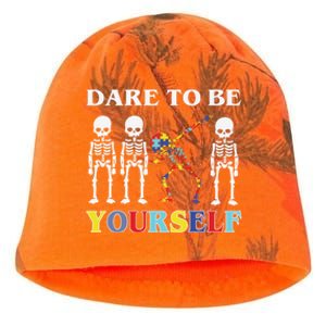 Dare To Be Yourself Autism Awareness Skeleton Kati - Camo Knit Beanie