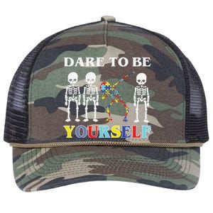 Dare To Be Yourself Autism Awareness Skeleton Retro Rope Trucker Hat Cap