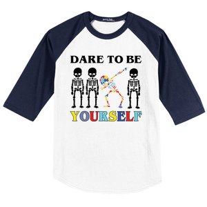 Dare To Be Yourself Autism Awareness Skeleton Baseball Sleeve Shirt