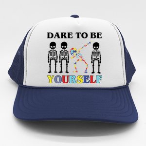 Dare To Be Yourself Autism Awareness Skeleton Trucker Hat