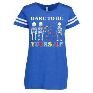 Dare To Be Yourself Autism Awareness Skeleton Enza Ladies Jersey Football T-Shirt