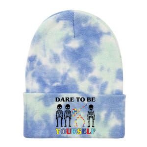 Dare To Be Yourself Autism Awareness Skeleton Tie Dye 12in Knit Beanie