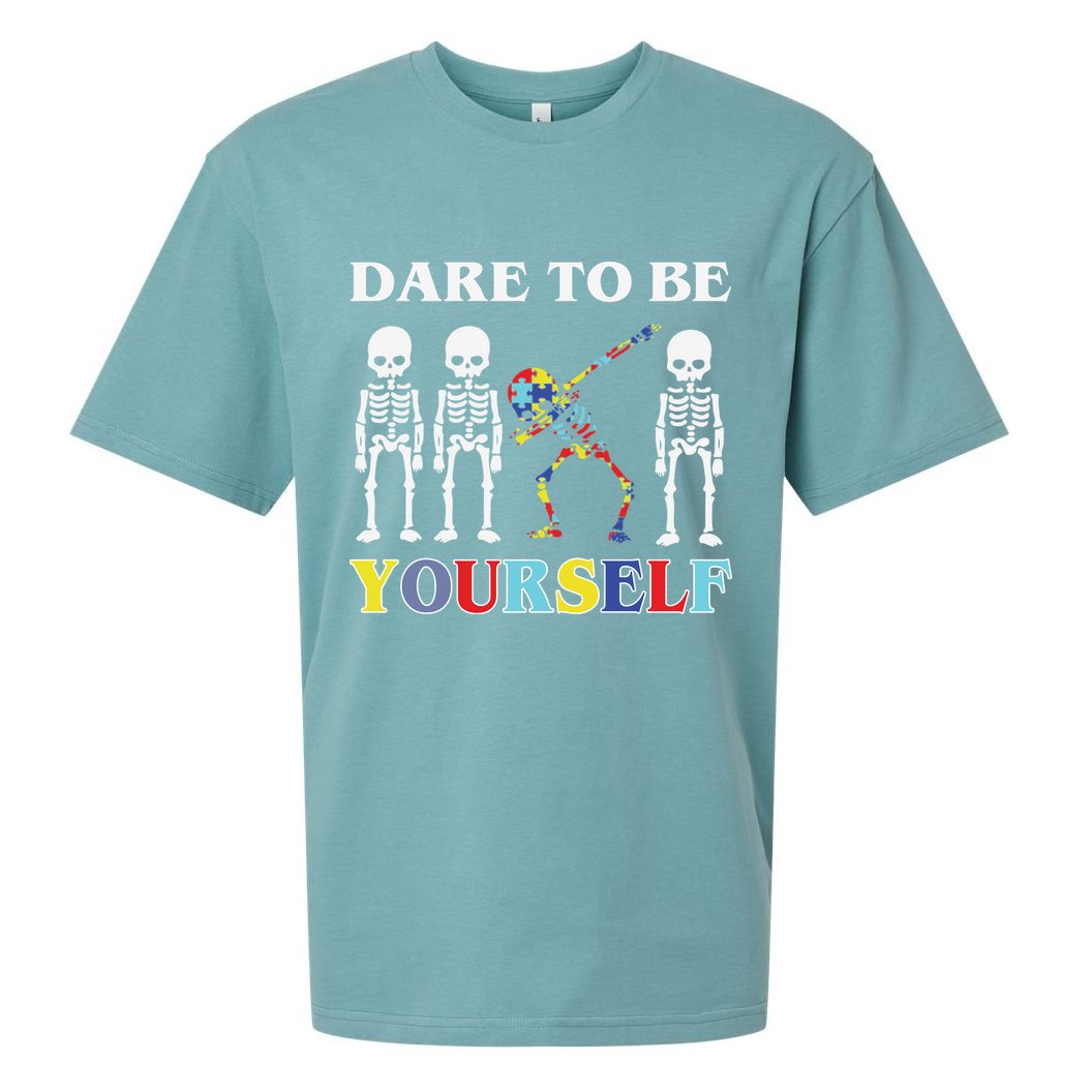 Dare To Be Yourself Autism Awareness Skeleton Sueded Cloud Jersey T-Shirt