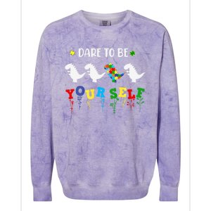 Dare To Be Yourself Autism Awareness Dinosaur Puzzle 2023 Great Gift Colorblast Crewneck Sweatshirt