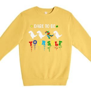 Dare To Be Yourself Autism Awareness Dinosaur Puzzle 2023 Great Gift Premium Crewneck Sweatshirt