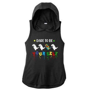 Dare To Be Yourself Autism Awareness Dinosaur Puzzle 2023 Great Gift Ladies PosiCharge Tri-Blend Wicking Draft Hoodie Tank