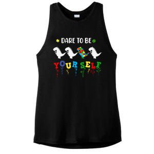 Dare To Be Yourself Autism Awareness Dinosaur Puzzle 2023 Great Gift Ladies PosiCharge Tri-Blend Wicking Tank