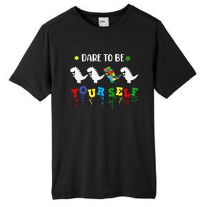 Dare To Be Yourself Autism Awareness Dinosaur Puzzle 2023 Great Gift Tall Fusion ChromaSoft Performance T-Shirt