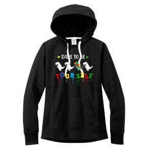 Dare To Be Yourself Autism Awareness Dinosaur Puzzle 2023 Great Gift Women's Fleece Hoodie