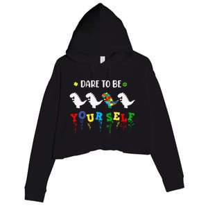 Dare To Be Yourself Autism Awareness Dinosaur Puzzle 2023 Great Gift Crop Fleece Hoodie