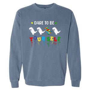 Dare To Be Yourself Autism Awareness Dinosaur Puzzle 2023 Great Gift Garment-Dyed Sweatshirt