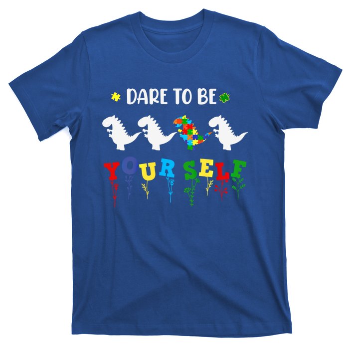 Dare To Be Yourself Autism Awareness Dinosaur Puzzle 2023 Great Gift T-Shirt