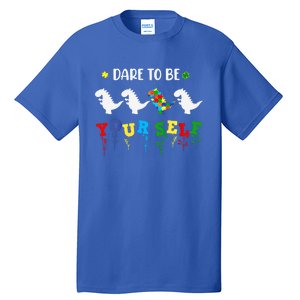 Dare To Be Yourself Autism Awareness Dinosaur Puzzle 2023 Great Gift Tall T-Shirt