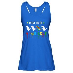 Dare To Be Yourself Autism Awareness Dinosaur Puzzle 2023 Great Gift Ladies Essential Flowy Tank