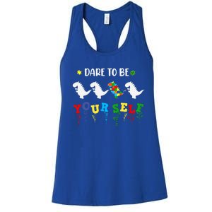 Dare To Be Yourself Autism Awareness Dinosaur Puzzle 2023 Great Gift Women's Racerback Tank