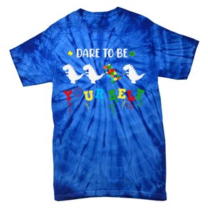 Dare To Be Yourself Autism Awareness Dinosaur Puzzle 2023 Great Gift Tie-Dye T-Shirt