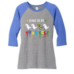 Dare To Be Yourself Autism Awareness Dinosaur Puzzle 2023 Great Gift Women's Tri-Blend 3/4-Sleeve Raglan Shirt