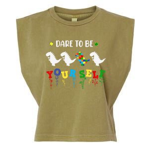 Dare To Be Yourself Autism Awareness Dinosaur Puzzle 2023 Great Gift Garment-Dyed Women's Muscle Tee