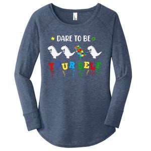 Dare To Be Yourself Autism Awareness Dinosaur Puzzle 2023 Great Gift Women's Perfect Tri Tunic Long Sleeve Shirt