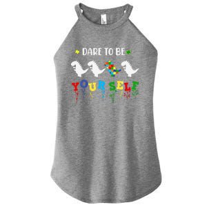 Dare To Be Yourself Autism Awareness Dinosaur Puzzle 2023 Great Gift Women's Perfect Tri Rocker Tank