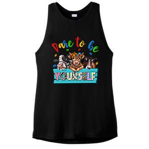 Dare To Be Yourself Autism Awareness Highland Cow Print Gift Ladies PosiCharge Tri-Blend Wicking Tank