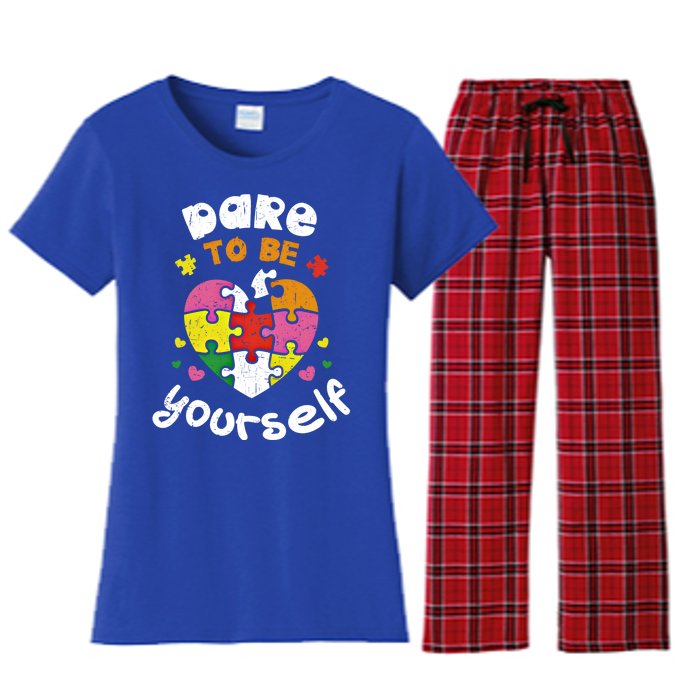 Dare To Be Yourself Autism Awareness Month Campaign Great Gift Women's Flannel Pajama Set