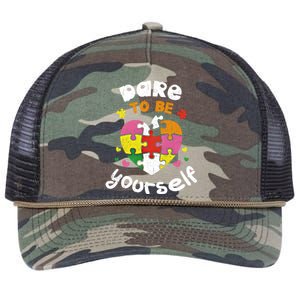 Dare To Be Yourself Autism Awareness Month Campaign Great Gift Retro Rope Trucker Hat Cap