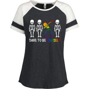 Dare To Be Yourself Autism Awareness Tee Cute Lgbt Pride Meaningful Gift Enza Ladies Jersey Colorblock Tee