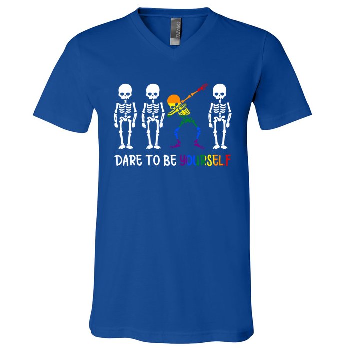 Dare To Be Yourself Autism Awareness Tee Cute Lgbt Pride Meaningful Gift V-Neck T-Shirt