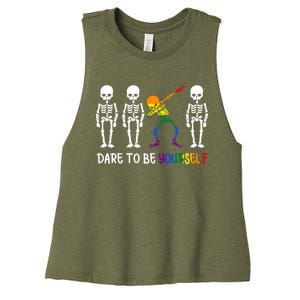 Dare To Be Yourself Autism Awareness Tee Cute Lgbt Pride Meaningful Gift Women's Racerback Cropped Tank